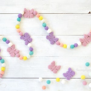 Butterfly Garland - Felt Ball Garland, Butterfly Party Decor, Butterfly Banner, Felt Garland, Butterfly Felt Ball Garland, Nursery Garland
