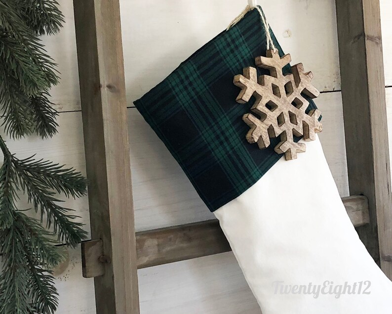 Masculine Stocking Green Stocking Stockings Rustic Stocking Dog Stocking Green Plaid Christmas Stocking- Green Tartan Plaid Stocking