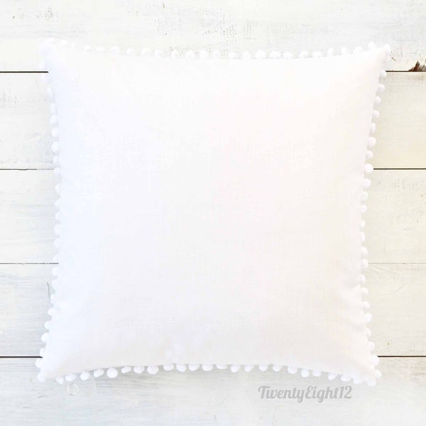 White Pom Pom Pillow Cover -  20" x 20" - White Boho Pillow, Throw Pillow, Pom Pom Pillow Cover, White Pillow, Nursery Pillow, Nursery Decor