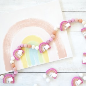 Rainbow Felt Ball Garland, Girls Room Decor, Blush Rainbow Garland, Kids Room Decor, Rainbow Garland,Boho Decor, Rainbow Felt Garland