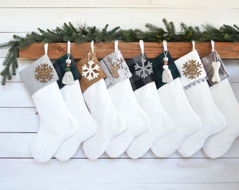 Christmas Stockings / Plaid Stockings / Christmas Stocking / Fur Stocking / Farmhouse Stocking / Family Stockings / Personalized Stocking