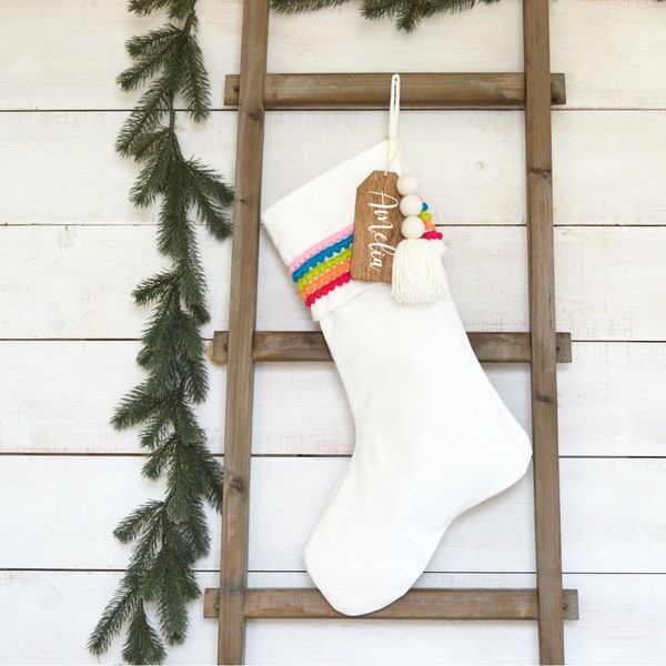 Christmas Stocking- Boho Christmas Stocking, Girls Stocking, Bohemian Christmas Stocking, Personalized Stocking, Rainbow Stocking, Stockings