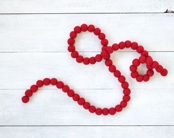 Felt Ball Garland -Red Felt Garland, Valentines Felt Garland, Valentines Decorations, Christmas Felt Garland, Holiday Felt Garland