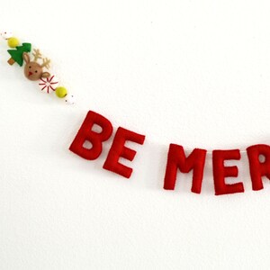 BE MERRY Felt Ball Garland with Red Letters, Peppermint, Reindeer, Christmas Tree and Colorful Wool Felt Balls image 2