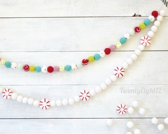 Christmas Garland, Christmas Felt Garland, Christmas Decor, Felt Christmas Garland, Holiday Decor, Christmas Tree Garlands, Peppermint