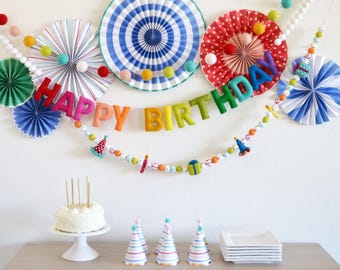 Happy Birthday Felt Ball Garland - Birthday Garland, HAPPY BIRTHDAY banner, Party Garland, Birthday Decor, Party Decor, Felt