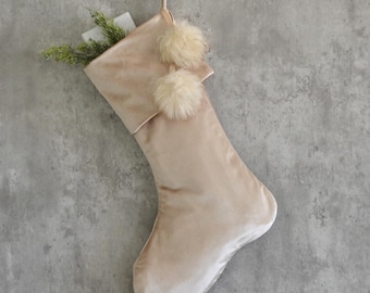 Warm Cream Velvet Christmas Stocking | Soft Velvet Designer Christmas Stocking | Neutral Christmas Stocking | Luxury Family Stockings
