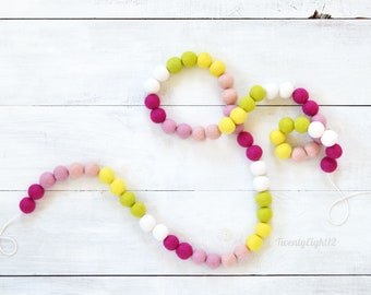 Felt Ball Garland - Summer Felt Ball Garland, Pink Felt Garland, Summer Garland, Playhouse Decor, Girls Room Decor, Kids Room, Felt Garland