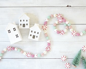 Christmas Garland, Christmas Felt Garland, Christmas Decor, Felt Christmas Garland, Holiday Decor, Christmas Tree Garlands, Peppermint