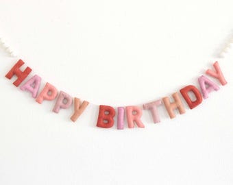 Happy Birthday Garland - Happy Birthday Banner, Pink HAPPY BIRTHDAY garland, Party Garland, Birthday Decorations, Felt Happy Birthday Banner