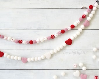 Valentines Felt Garland -Valentines Day Felt Ball Garland, Felt Ball Garland, Holiday Garland, Felt Ball Garland, Pink Heart Garland, Banner
