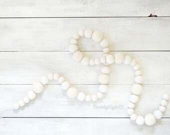 Felt Ball Garland / Custom Felt Ball Garland / Felt Balls / Wool Felt Balls / White Felt Ball Garland / Boho Felt Garland / Bohemian Felt