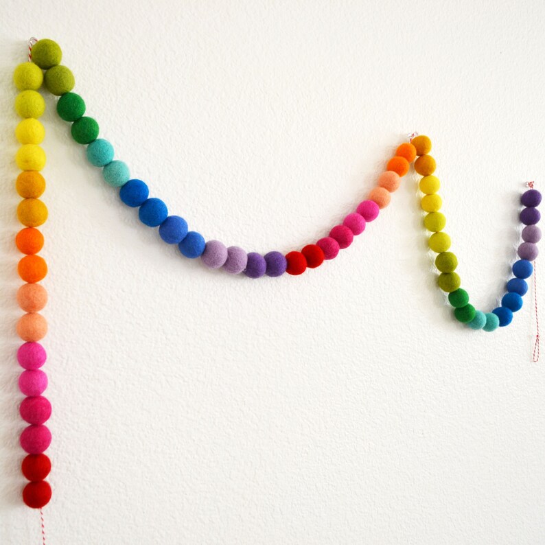 Rainbow Felt Ball Garland | Rainbow Banner | Rainbow Party Decor ...