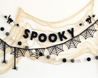 SPOOKY Halloween Felt Banner | Halloween Decorations | Halloween Photo Backdrop | Halloween Felt Garlands | Paper Spider Webs | Mantel Decor