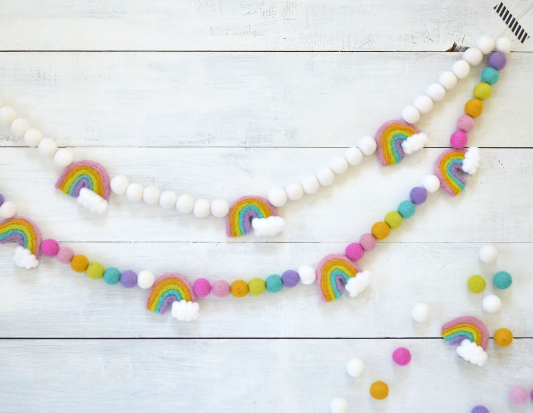 Rainbow Felt Ball Garland, Girls Room Decor, Nursery Felt Garland, Kids ...