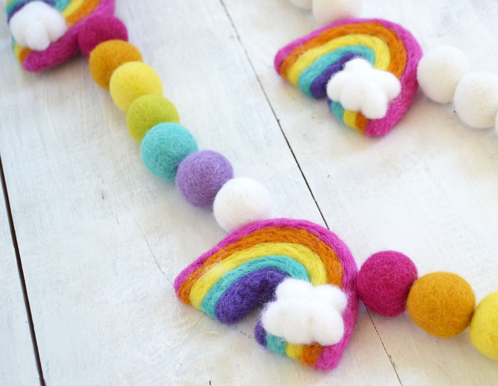Rainbow Felt Garland - Felt Ball Garland, Girls Room Decor, Nursery ...