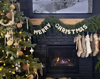 White Merry Christmas Felt Banner | Classic White Merry Christmas Garland for Christmas and Mantel Decor | Photo Backdrop