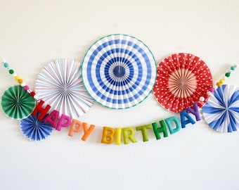 Felt Ball Garland - Birthday Garland, HAPPY BIRTHDAY garland, Party Garland, Birthday Decor, Party Decor, Happy Birthday Banner