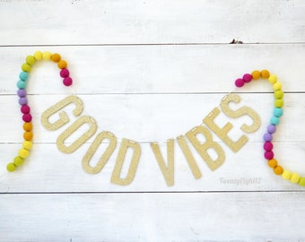 GOOD VIBES Felt Ball Letter Garland - Rainbow Felt Ball Garland, Rainbow Garland, Good Vibes, Good Vibes Sign, Good Vibes Banner, Rainbow