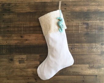 White Linen Stockings - Ivory Sequin & White LINEN Stocking - Christmas Stocking, Neutral Stocking, Stockings, Coastal Stocking, Stockings