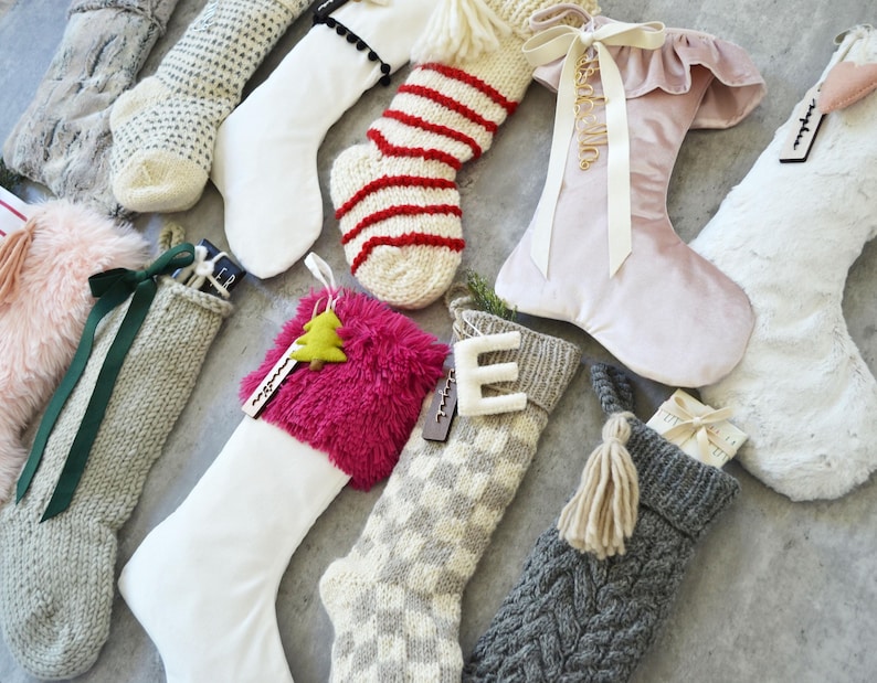Personalized Christmas Stocking | Personalized Fur Family Stockings | Bohemian Velvet Stocking | Kids Knit Stockings (name tag NOT included) image 2