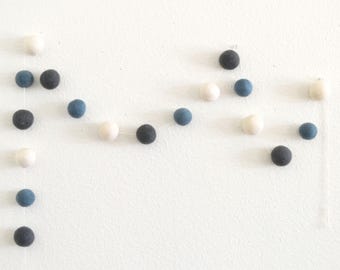 Felt Ball Garland | Felt Ball Banner | Boys Room Decor | 4cm Large Felt Ball Garland | Kids Room Decor | Gray Blue & White Felt Ball Garland