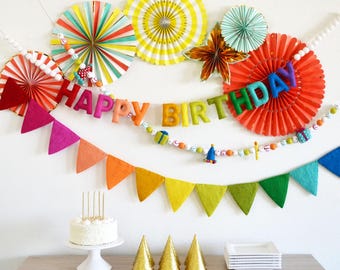 Happy Birthday Banner Felt Garland BUNDLE, Birthday Party Banner, Reusable Felt Birthday Decoration, Kid Birthday Decor, Cake Smash Backdrop