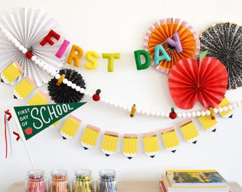First Day of School Felt Banner | Back to School Garland | Rainbow Letter Banner | Classroom Decor | Teacher Decor | School Photo Prop