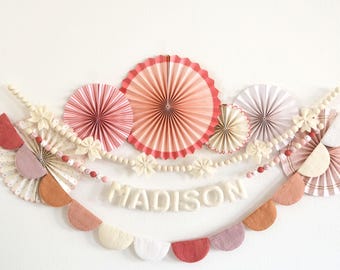 Felt Garland | Felt Bow Garland | Boho Decor | Boho Bedroom | Pink Party Decor | Nursery Decor | Felt Name Garland | Personalized Banner