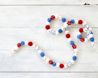 Felt Ball Garland - 4th of July Felt Garland,  Felt Garland, Red White and Blue Garland, July 4th Decor, July 4th Garland, USA, 4th of July