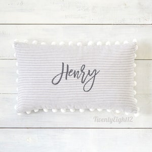 Personalized Striped Pillow Cover- Pom Pom Pillow Cover, Decorative Pillow,  Personalized Name Pillow, Kids Room Decor, Nursery Pillow