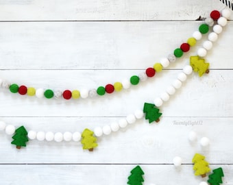 Christmas Tree Garland / Christmas Tree Felt Ball Garland / Felt Ball Garland / Holiday Garland / Xmas Garland / Christmas Felt Ball Garland