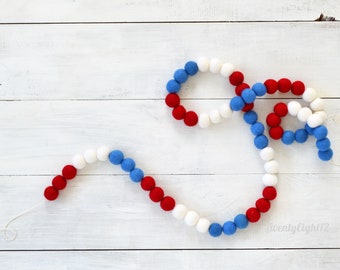 Felt Ball Garland - 4th of July Felt Garland,  Felt Garland, Red White and Blue Garland, July 4th Decor, July 4th Garland, USA, 4th of July