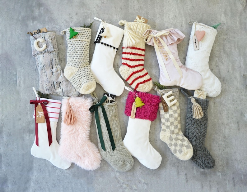 Personalized Christmas Stocking | Personalized Fur Family Stockings | Bohemian Velvet Stocking | Kids Knit Stockings (name tag NOT included) image 1