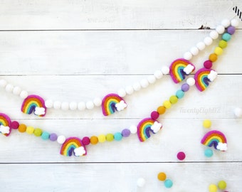 Rainbow Felt Garland - Felt Ball Garland, Girls Room Decor, Nursery Felt Garland, Kids Room Decor, Rainbow Garland,  Boho Decor, Rainbow