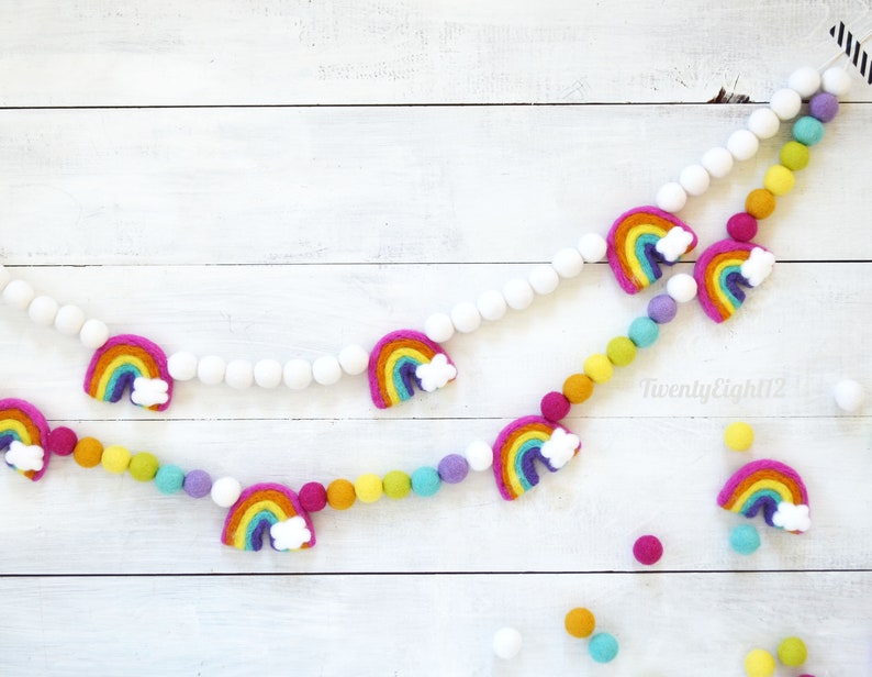 Rainbow Felt Garland - Felt Ball Garland, Girls Room Decor, Nursery ...