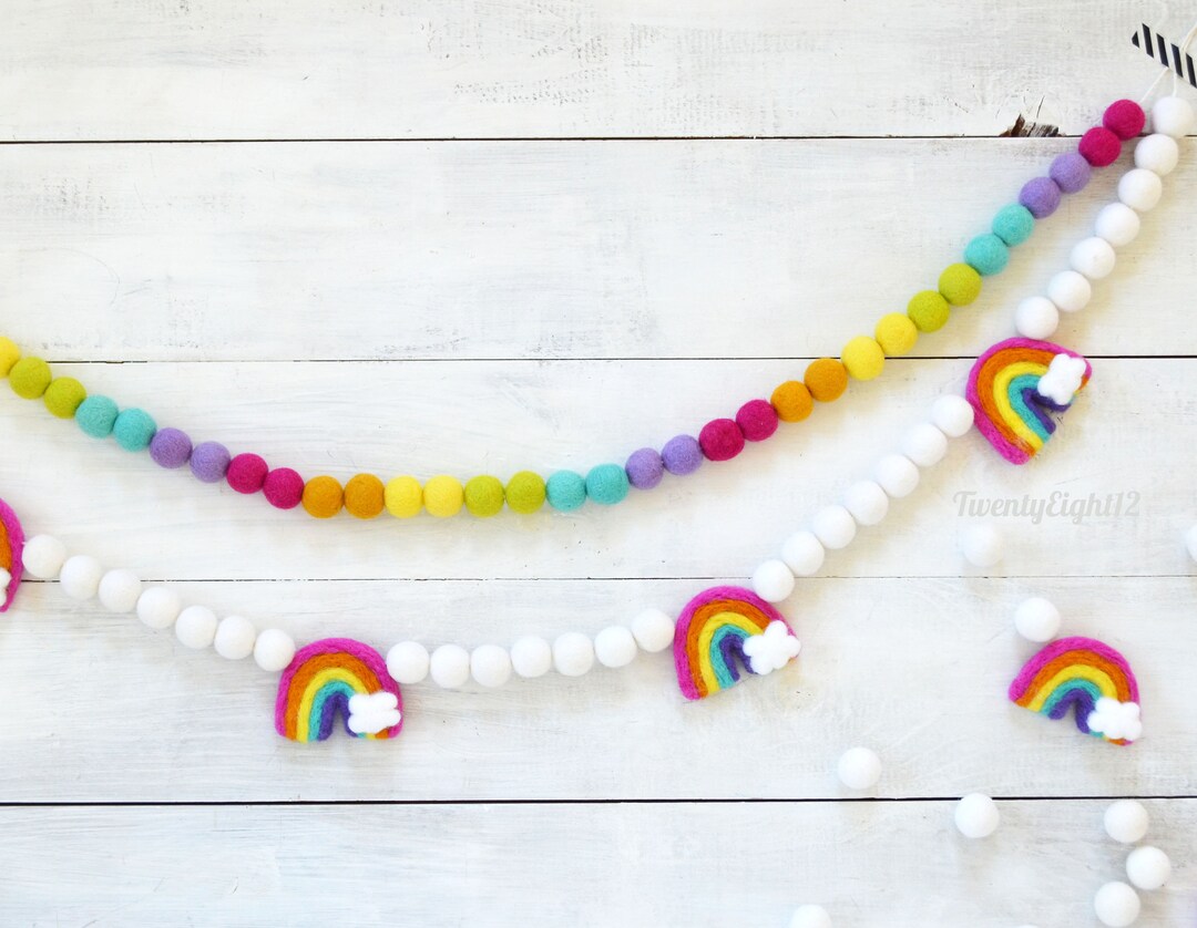 Felt Ball Garland - Rainbow Felt Garland, Rainbow Birthday, Kids Room ...