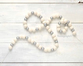 Felt Ball Garland - White & Silver - Holiday Decor, Christmas Decor, Custom Felt Ball Garland, Felt Balls, Wool Felt Balls, White Garland