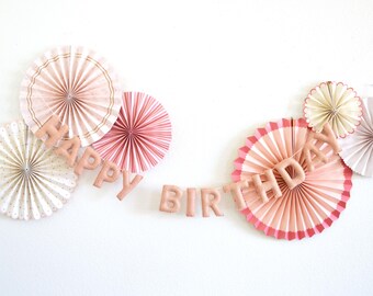 HAPPY BIRTHDAY Banner, Blush Pink Felt Birthday Garland, Girls Boho Party Decorations, Reusable Heirloom Quality Birthday Party Banner