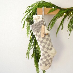 Personalized Christmas Stocking | Personalized Fur Family Stockings | Bohemian Velvet Stocking | Kids Knit Stockings (name tag NOT included) 11. Ivory and Tan Wool Checkers Hand Knit