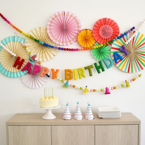 Happy Birthday Felt Ball Garland - Birthday Garland, HAPPY BIRTHDAY banner, Party Garland, Birthday Decor, Party Decor, Felt