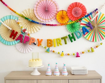 Happy Birthday Felt Ball Garland - Birthday Garland, HAPPY BIRTHDAY banner, Party Garland, Birthday Decor, Party Decor, Felt