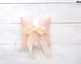 Baby Pink Ring Bearer Pillow with Ivory Bow - Pink Ring Bearer Pillow, Baby Pink Ring Pillow, Pink Wedding Decor, Pink Flower Girl Purse