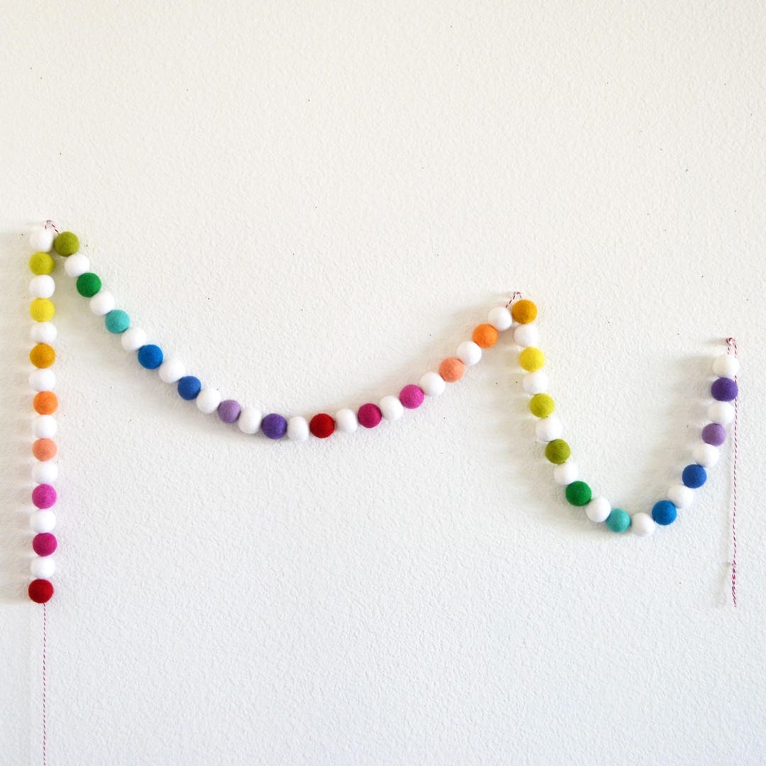 Rainbow Felt Ball Garland | Rainbow Banner | Rainbow Party Decor ...