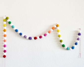 Rainbow Felt Ball Garland | Rainbow Banner | Rainbow Party Decor |  Ombré Rainbow Garland | Birthday Banner | Felt Ball Rainbow Garland