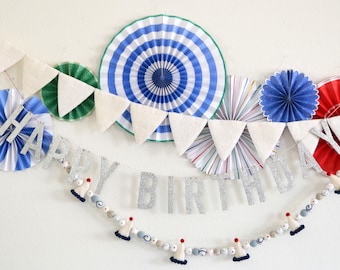 Reusable Birthday Banner | Party Hat Garland | Party Decor | Happy Birthday Banner | Boys Birthday Decor | Birthday Party Decoration