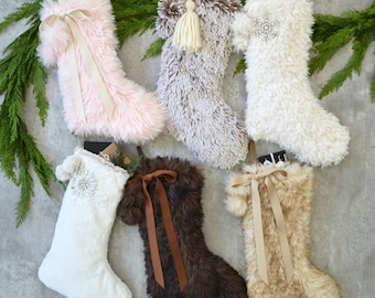 Christmas Stocking Faux Fur | Personalized Christmas Stocking |  Faux Fur Stocking | Fur Stocking | Cozy Rustic Fur Christmas Stocking