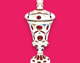 Vintage "Moser" Styled Red Cut-to-Clear Bohemian Glass Urn