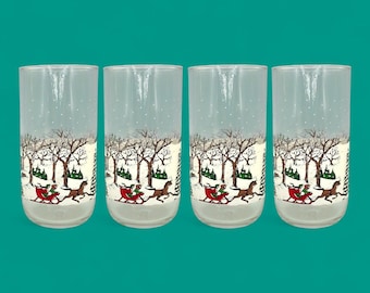 Vintage Libbey Winter Village Christmas Tumblers Set of 4 16oz Glasses