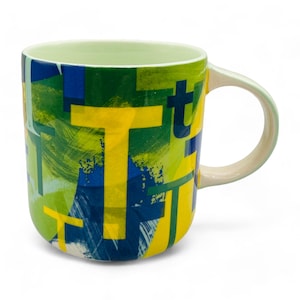 Anthropologie Letter Initial "T" Monogram Mug - Green Blue Yellow image 1